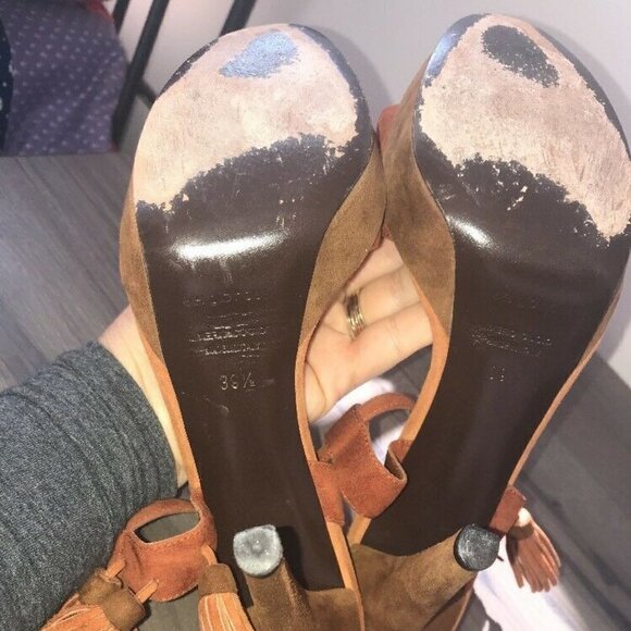 Sergio Rossi Sz 39.5 Suede Brown/Rust High Heels - Picture 14 of 14